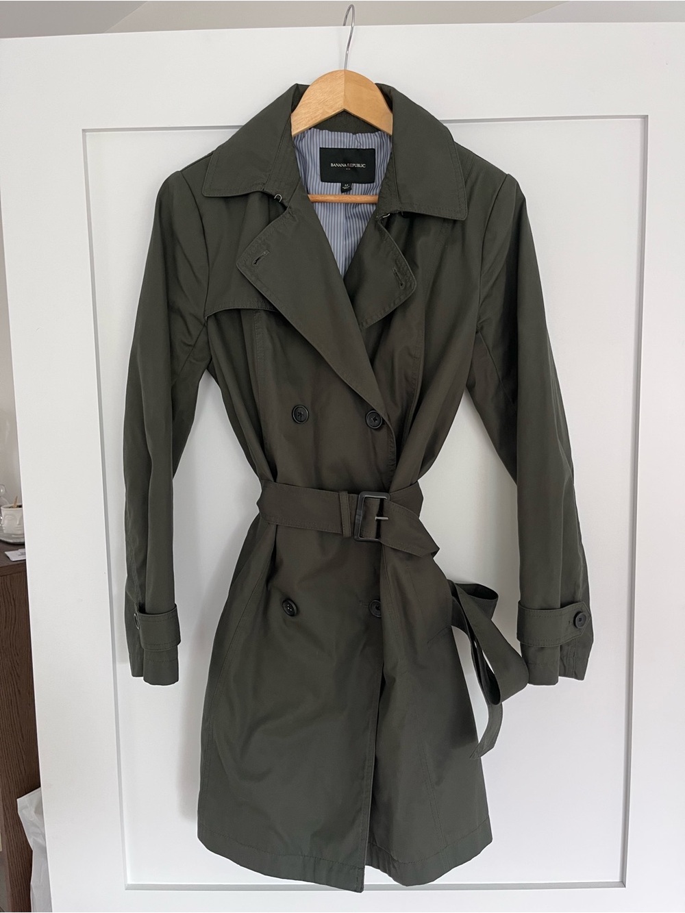 Banana Republic Olive Green Double-Breasted Trench Coat with Belt